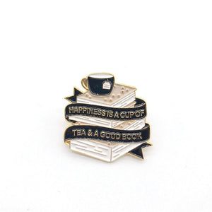 Cartoon Creative Black Books Learning Coffee Tea Cup Enamel Brooch Pin Alloy Badge Clothes Bags Accessories Jewelry Gifts